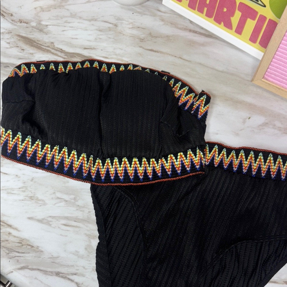 Chic Black Bikini with Multicolor Trim